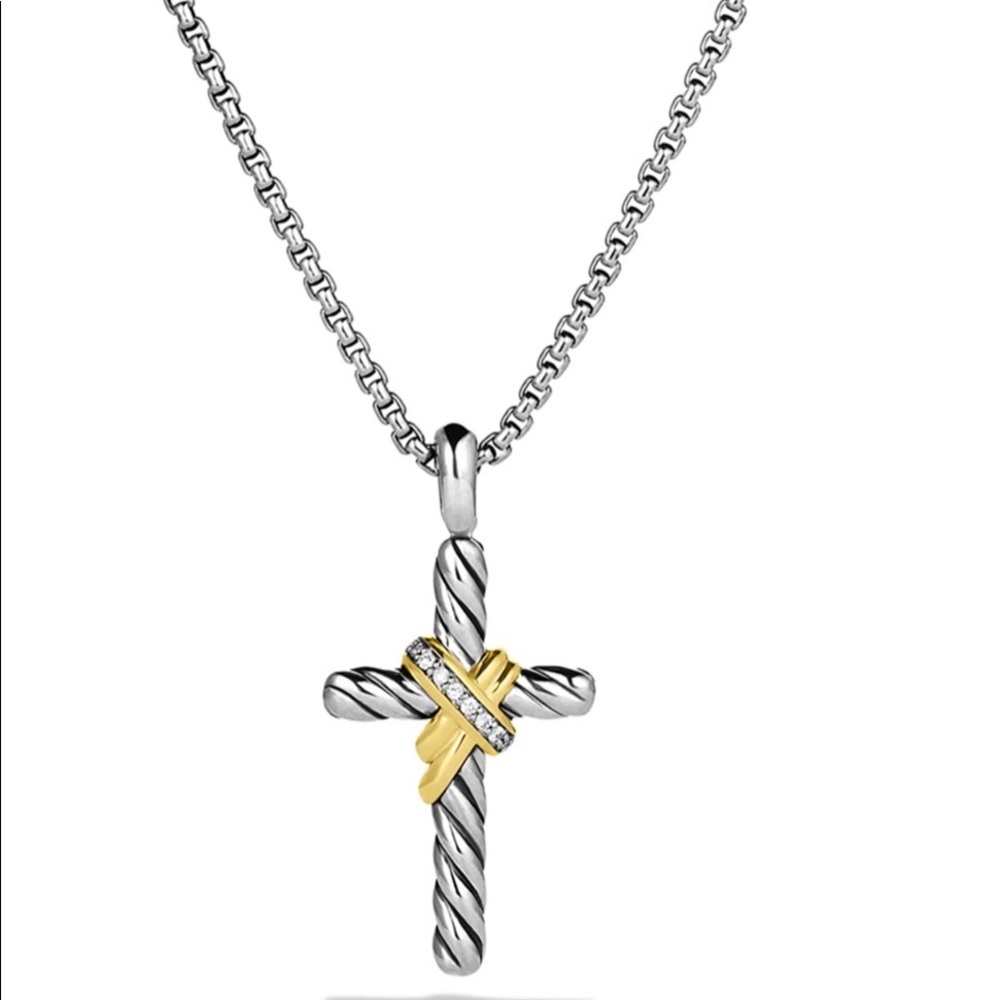 david yurman x cross necklace with diamonds and 14k gold
